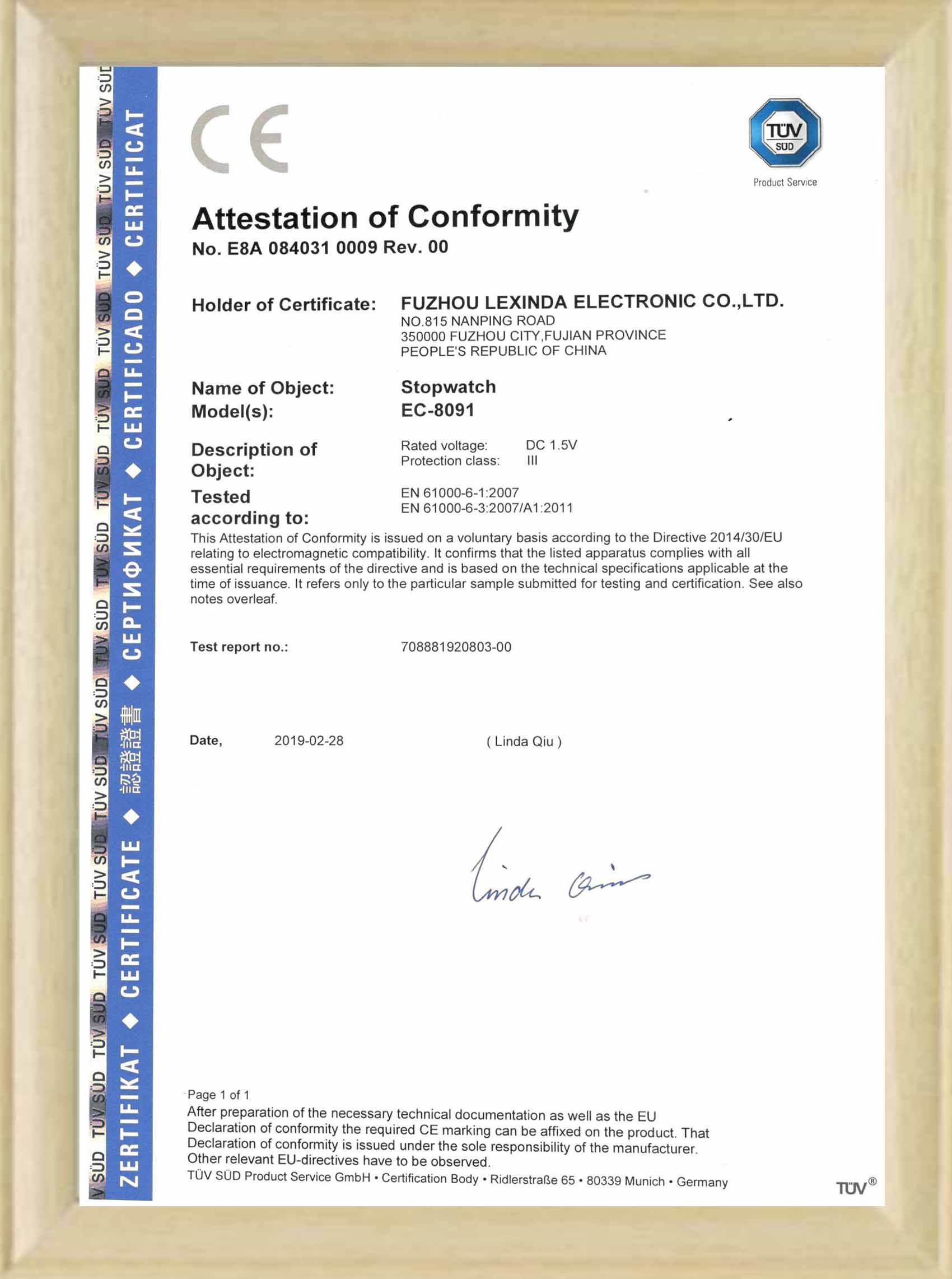 CE certificate for stopwatch