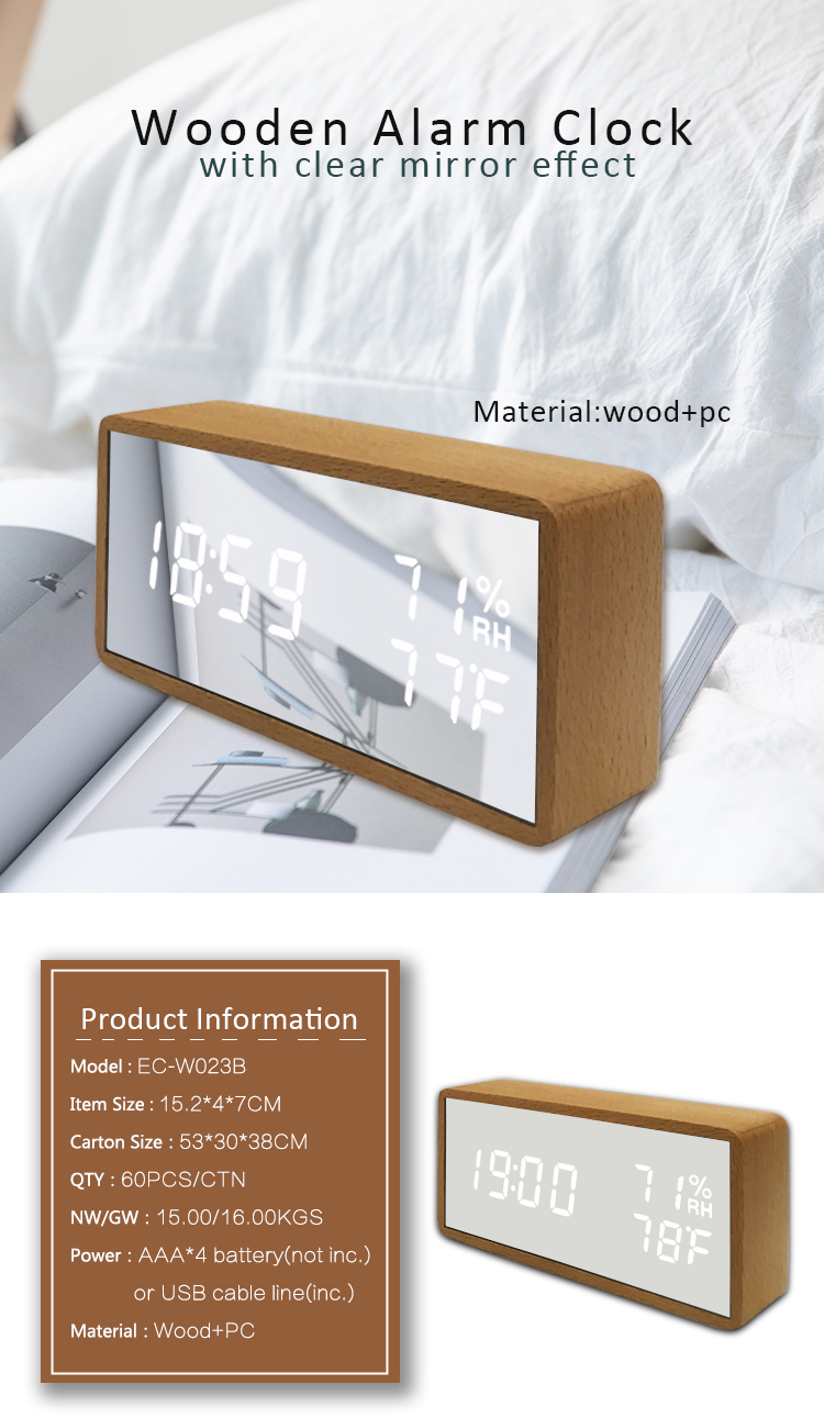 White mirror alarm clock humidity temperature