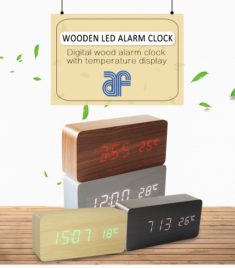 digital wood table clock with temperature