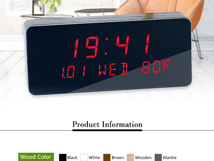 large screen digital wooden alarm clock