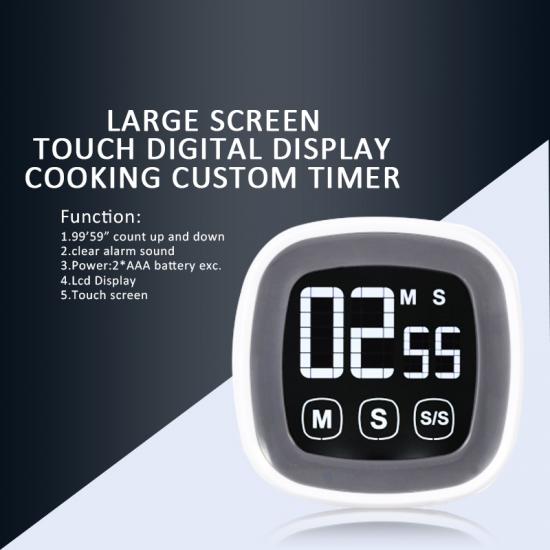 Large touch screen kitchen countdown timer with stand and magnet back