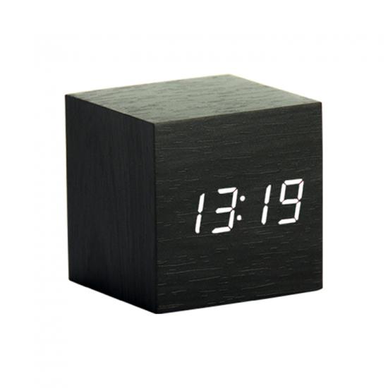 Mini Cube digital snooze function adjustable brightness wooden alarm clock