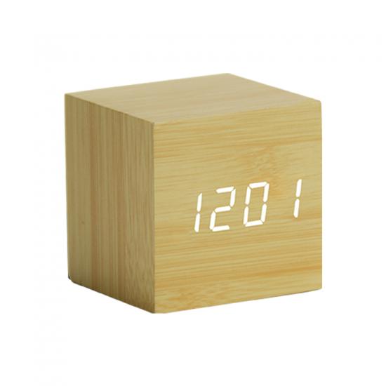 mini digital wooden alarm clock luminous voice control table clock
