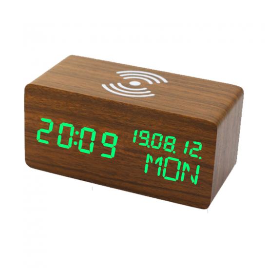 Modern Wooden Wood Digital LED Desk Alarm Clock Thermometer Timer Calendar RF 