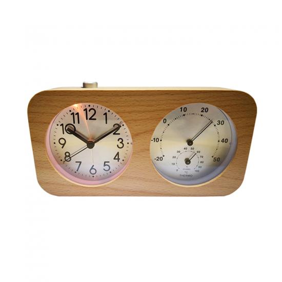Wood desk alarm clock with temperature and humidity