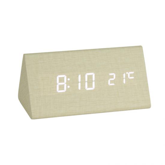 2020 design Plaid fabrics triangle digital wood desktop clock with temperature display