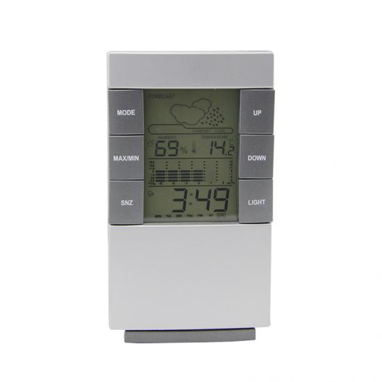 Digital plastic clock with weather forecast, temperature and humidity