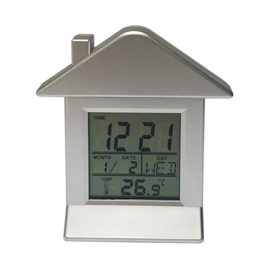 Digital LCD desk clock with card holder magnet on the backside