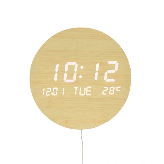 LED log wall clock with calendar temperature voice control