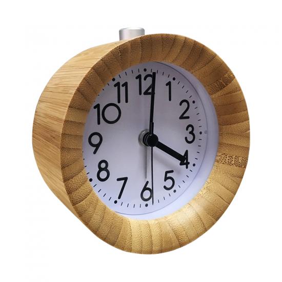 Round shape wooden silent quartz  desk clock with backlight