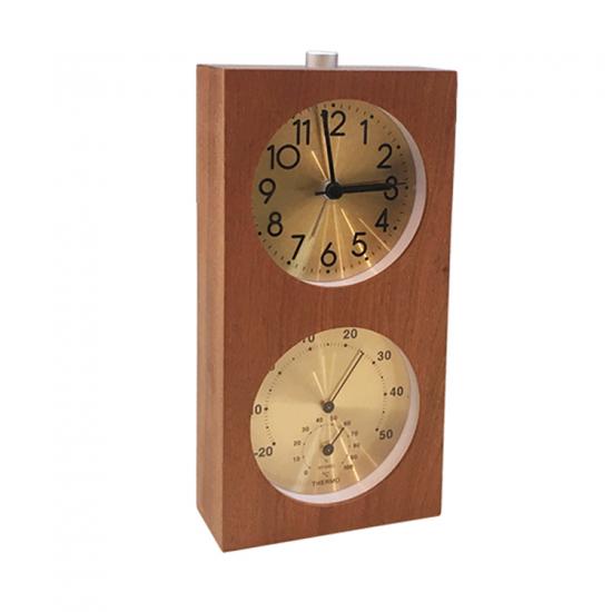 wooden silent quartz desk clock with backlight