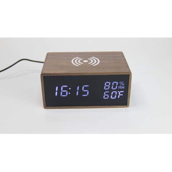 Led Digital Alarm Clock With Wireless Charger&Speaker walnut clock