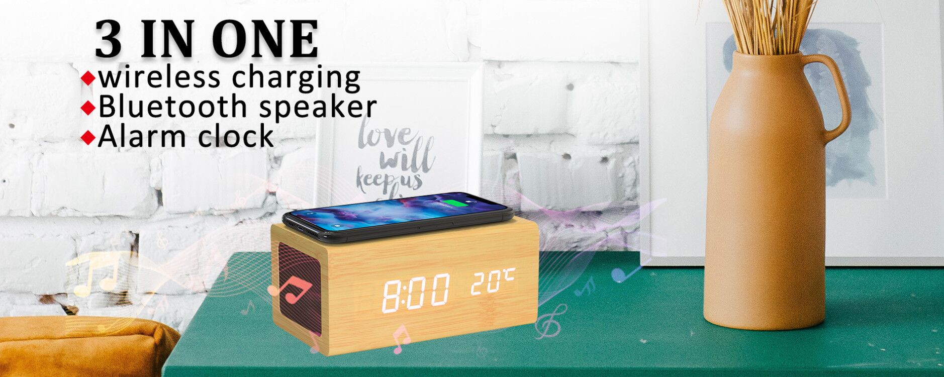 bluetooth speaker wireless charging alarm clock