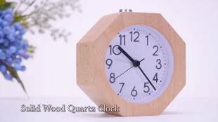 Wooden quartz analog alarm clock EC-W070