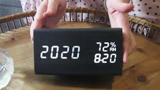How to use triangle wooden digital alarm clock with Thermometer display?