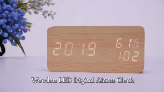 Wooden digital alarm clock with humidity EC-W023